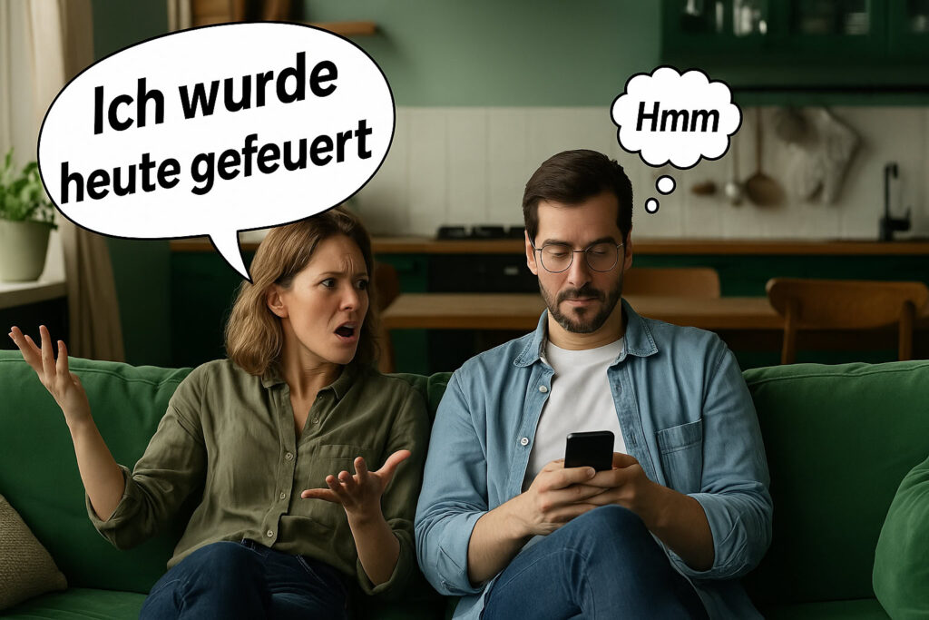 diskussion-wohnzimmer-grüne-couch-frau-wurde-gefeuert-regt-sich-auf-man-desinteressiert-hmm