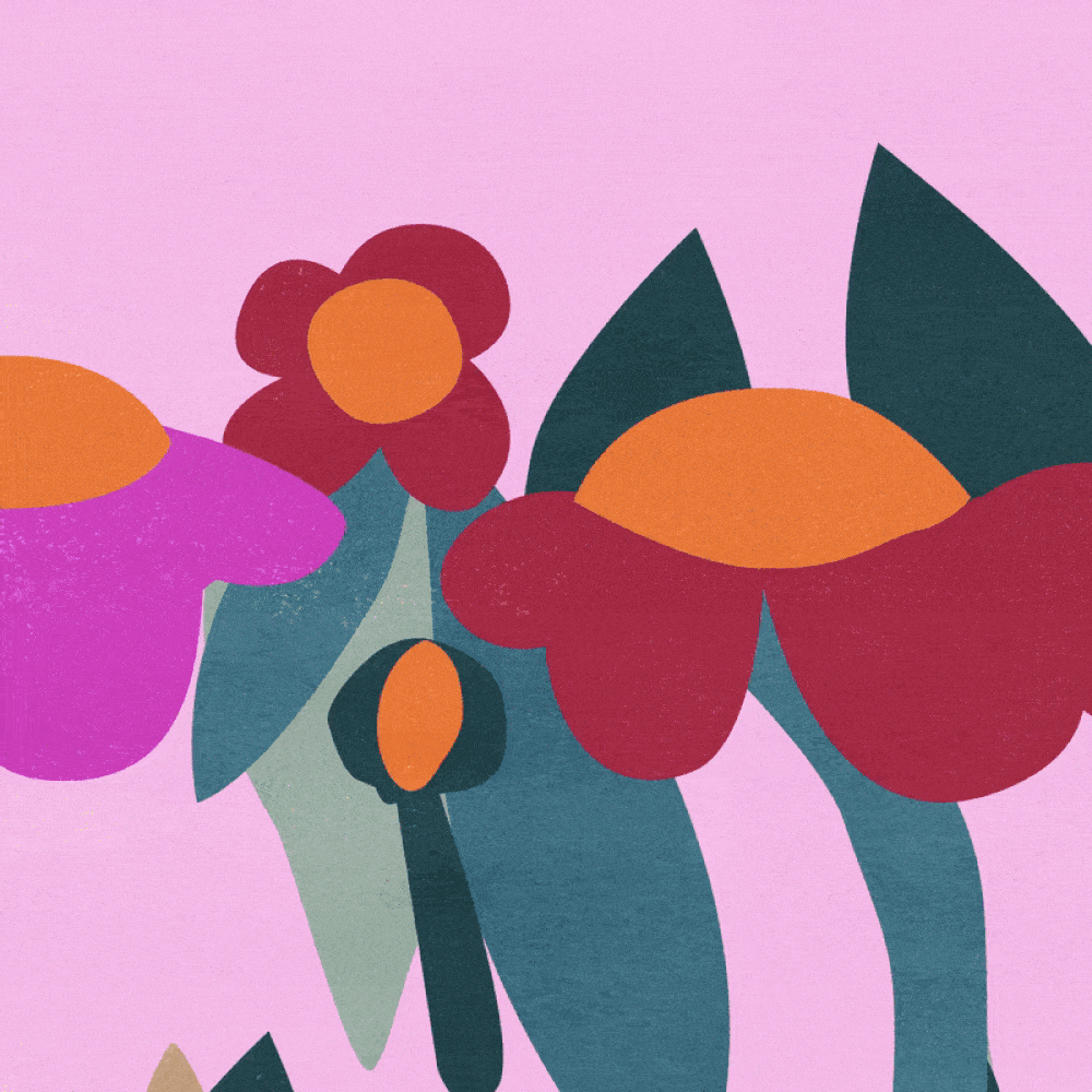 Sylwia Kubus, Animierte Illustration, zwei pinke Füße vor einer bunten Blumenwiese