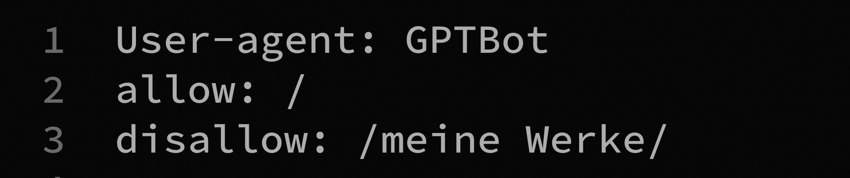 Drei Codezeilen auf schwarzem Grund