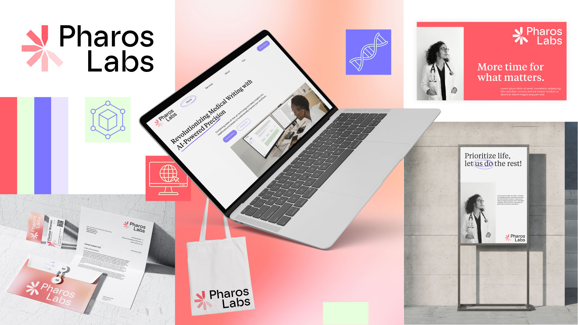 Agenturporträt studio tülü, Brand Identity für das Start-Up Pharos Labs, digitale Collage