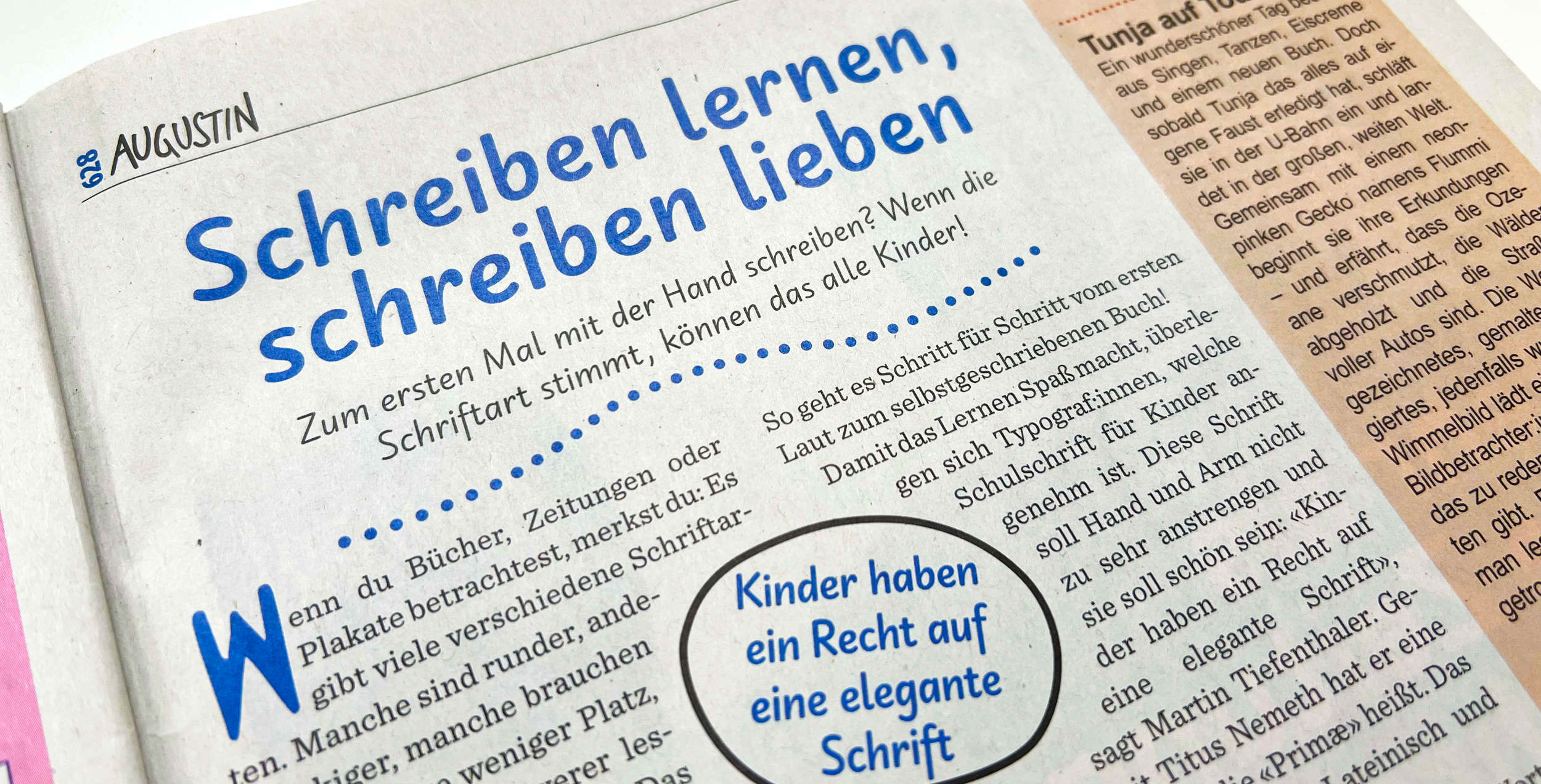 Schulschrift Primæ, Ausschnitt aus der Zeitung »Augustin«, die der Primæ einen ausführlichen Artikel widmete